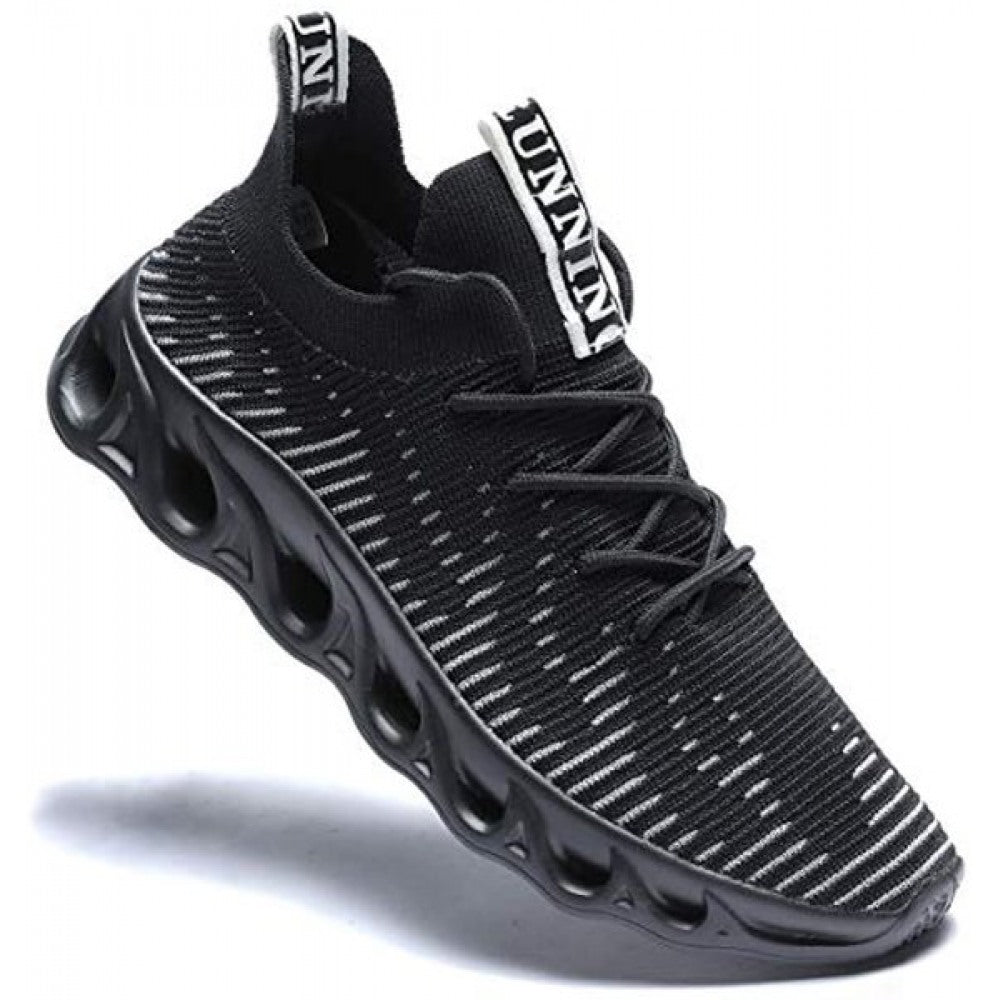 Men's Black-White Lightweight Casual Breathable Sneakers