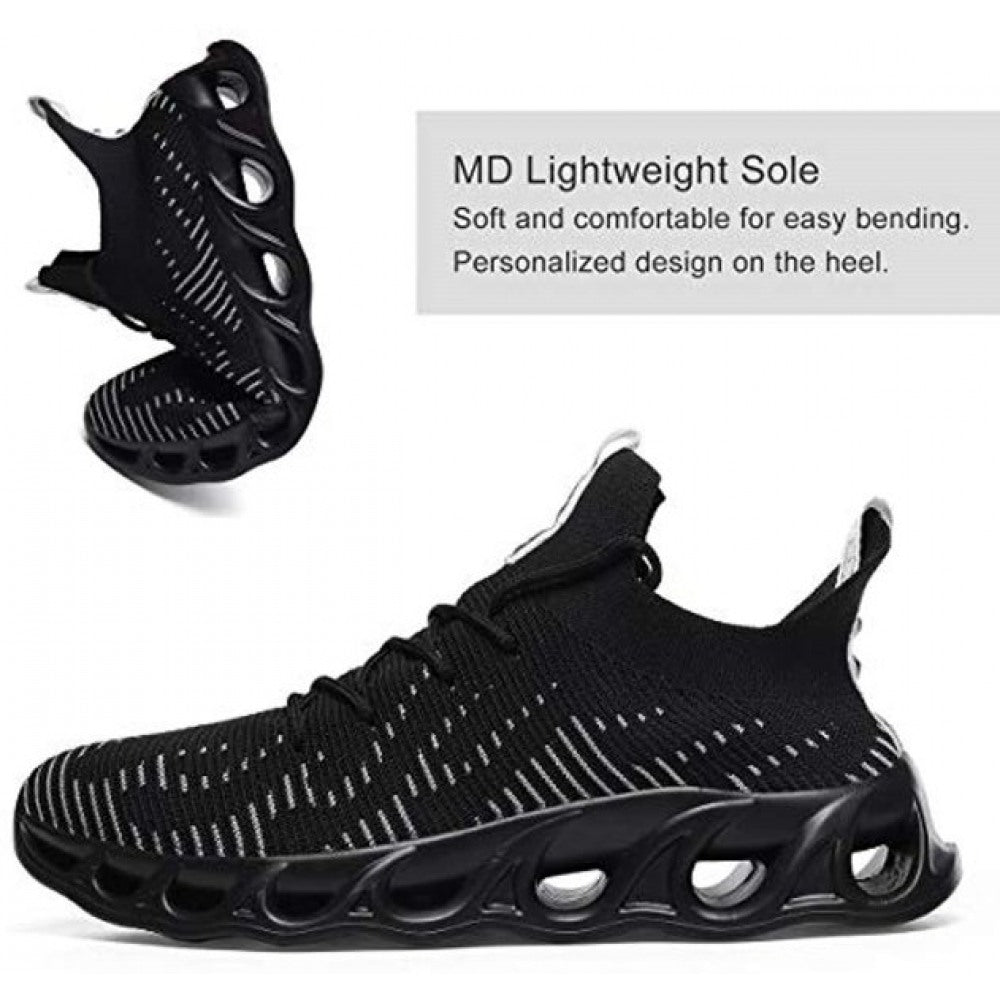 Men's Black-White Lightweight Casual Breathable Sneakers