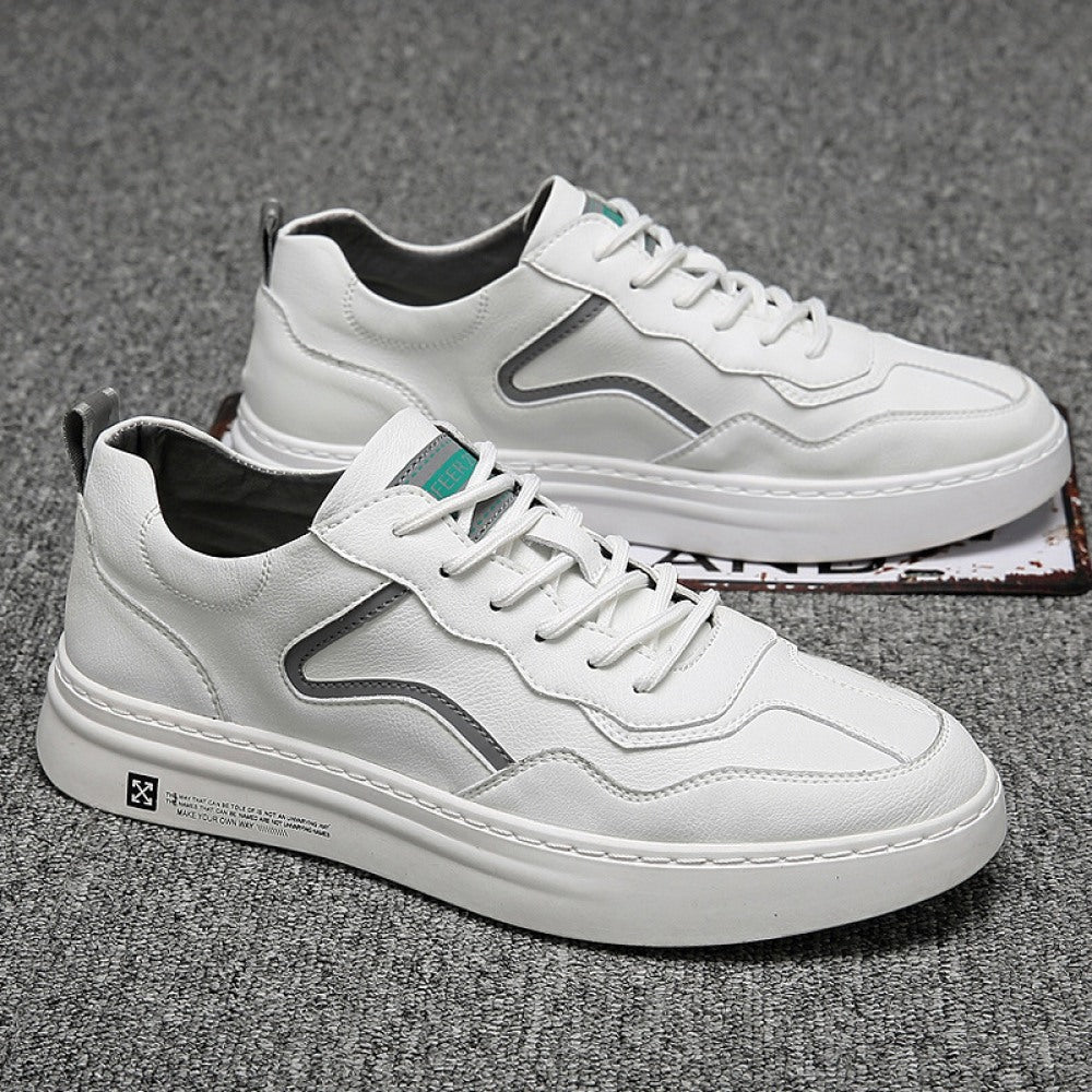 New Men's Trendy Leather Summer Breathable White Casual Board Shoe