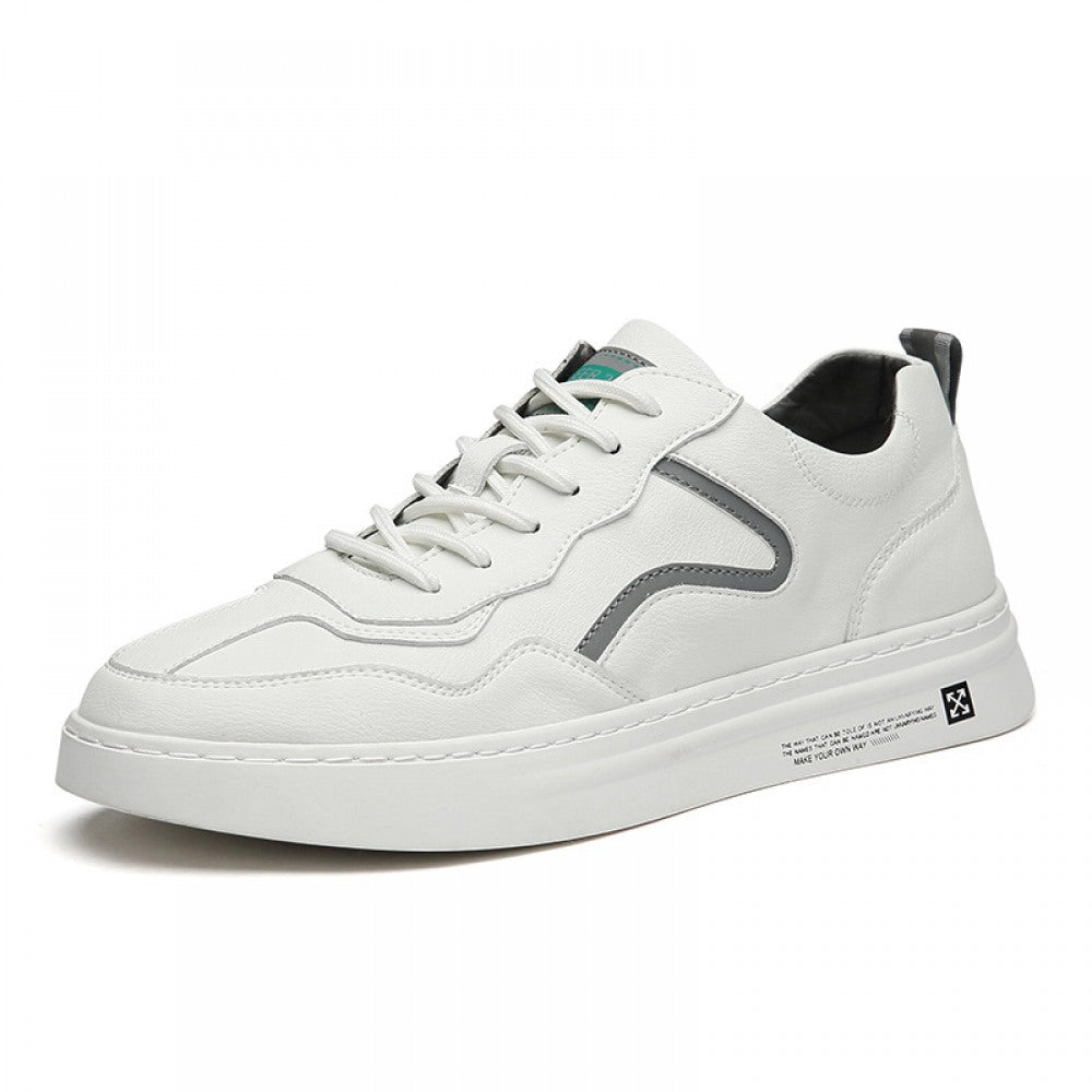 New Men's Trendy Leather Summer Breathable White Casual Board Shoe